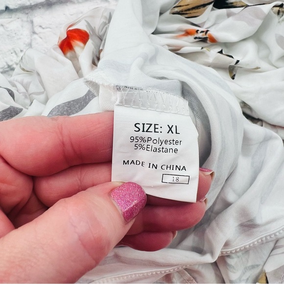 Striped Floral Jumpsuit XL White Multi Color Tank Wide Leg Casual Knit - Picture 5 of 10